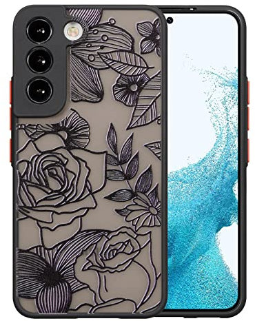 XIZYO Hülle für Samsung Galaxy S22, Transparent Matt Rose Floral Blume Muster Stoßfeste Handyhülle, Weiche TPU Stoßstange Schutzhülle, Schwarz
