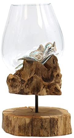 Ancient Wisdom Molten Glass on Wood with Stand - Large Bowl