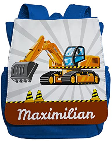 minimutz Kindergartenrucksack Jungen personalisiert mit Namen | Kinder-Rucksack Bagger Baustelle für Kinder | Kleiner Freizeitrucksack Kinderrucksack Kita Kindergarten 2-5 Jahre (dunkelblau)