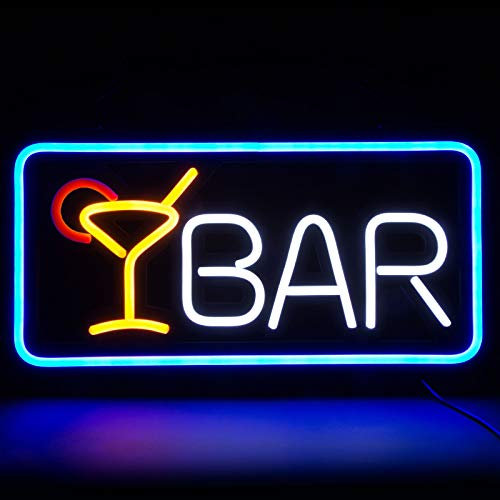 FITNATE Bar Schild LED Groß, Neon Sign, Superhell Barschild, 50 x 26 cm Bar Neon Schild mit EU Stecker, 8 Blinkender Beleuchtungsmodus, Neon Light für Bar, Party, Neon Leuchtreklame, Leuchtschild