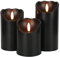 Eldnacele Schwarze Halloween Flammenlose Kerzen mit 6-Stunden-Timer, Batteriebetriebene Flackernde LED-Stumpenkerzen, Echtwachskerzen für Halloween Dekoration, 3er-Set, Ø 7,5 cm x H 10, 13, 15 cm