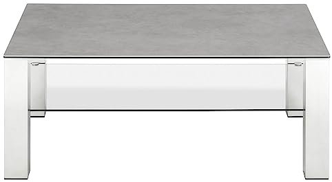 Home4You Couchtisch - Grau - 110 x 70 cm - Keramik - Edelstahlgestell gebürstet - Glas