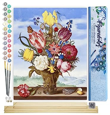 Figured'Art Peinture par Numéro Adulte Bouquet de Fleurs - Activité Manuelle Kit de Loisir Créatif DIY Numéro d'Art Complet - 40x50cm avec châssis en bois à monter
