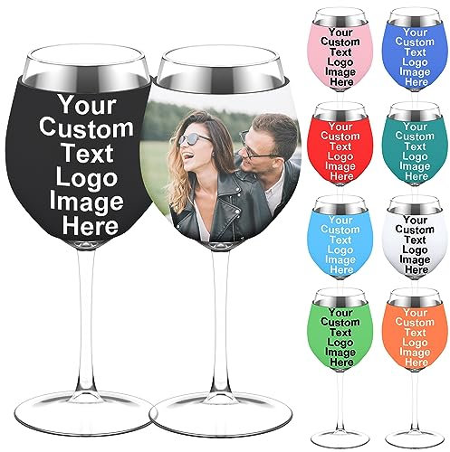HooAMI Wine Glass Sleeve,Wine Glass Covers Reusable Neoprene Drink Holders for Wedding,BBQ,Beach Party,Birthdays (Custom, 8.6 * 11cm-6pcs)