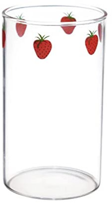 Coupe En Verre 300ml fraise mignonne tasse de verre avec paille créative eau transparente eau tasse d'étudiant lait résistant à la chaleur Nana Coupes En Verre ( Color : Without straw , Size : 201-300
