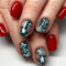 Christmas False Nails Short - 24Pcs Stick on Nails - Red and Green Fake Nails with Coloured Light - Xmas Full Cover Acrylic False Nails with Glue Sticker for Women Girls