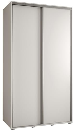 MEBLE KRYSPOL Davos 1 130 Schlafzimmerschrank mit Zwei Schiebetüren - Moderner Kleiderschrank mit Kleiderstange und Regalen - 235,2x130x60 cm - Weiß Weiß Silber