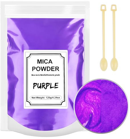 120g Poudre de Mica, Colorant Résine Époxy, Poudre de Mica Métallique Naturel pour Résine Époxy, Fabrication Bougie, Maquillage, Peinture, Slime, Kit Savon (Violet)