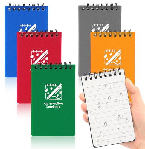 JULMELON Water-Repellent Notebook, All Weather Shower Pocket Notebook,3 Inches x 5 Inches Top-Spiral Small Notepad,6 Pack Stone Paper Mini Notebooks