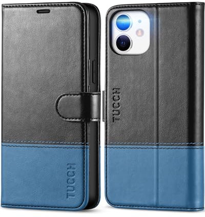 TUCCH Hülle für iPhone 12, iPhone 12 Pro Schutzhülle TPU [Kartenfächer] [Ständer], [RFID Blocker] [Magnet] Case, Stoßfeste Handyhülle, Tasche Kompatibel mit iPhone 12/12 Pro (6,1 Zoll), Schwarz-Blau
