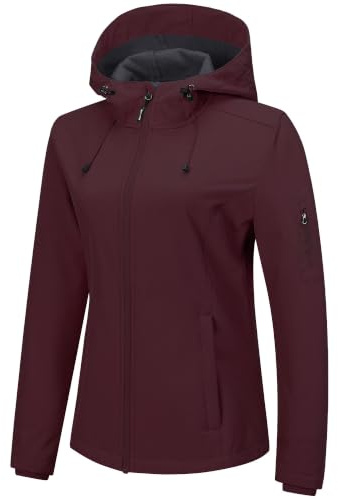 Outdoor Ventures Veste softshell imperméable et respirante pour femme - Veste demi-saison coupe-vent - Veste fonctionnelle avec capuche