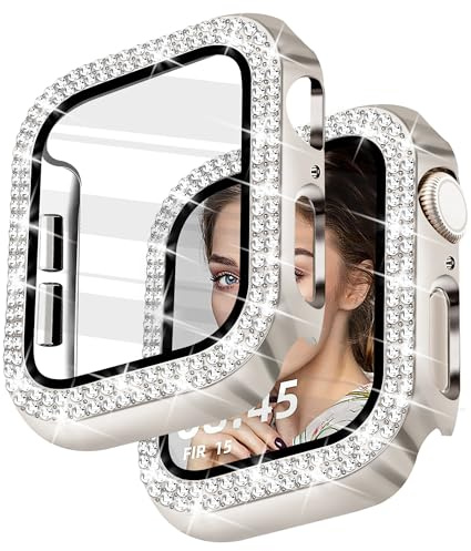 Newlibery Bling Watch Case with HD Screen Protector Women Compatible with Apple Watch 38mm 40mm 41mm 42mm 44mm 45mm 46mm Diamond Protective Face Cover for iWatch Series 1/2/3/4/5/6/7/8/9/10/11/SE