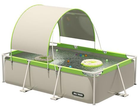 Piscina fuori terra, piscina rettangolare, piscina a telaio, piscina for bambini con copertura solare, scheletro in tubolare d'acciaio rinforzato, supporto multidirezionale(Size:4.5m)