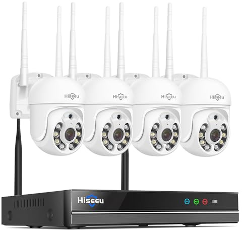 Hiseeu 5MP Wireless Security Camera System WiFi-Pro 10 Channel Security Outdoor Security System, PTZ Camera System, Motion Alarm, IP66 Waterproof, Recording