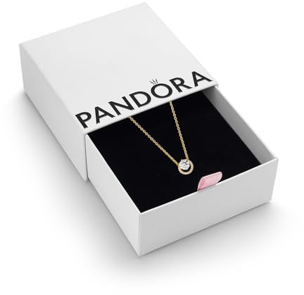 PANDORA Sparkling Round Halo Pendant Collier Necklace - 14k Gold - Gift for Her - With Gift Box