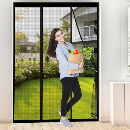 Porta zanzariera magnetica, 265x195cm Nero antizanzare, porta balcone protezione insetti, porta zanzariera, chiusura in Nastro magico a telaio intero per porte in legno, ferro, alluminio