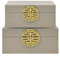 VANITY LIVING Set of 2 Cream Faux Leather Jewellery Boxes for Decor, Trinket Metal Decorative Storage Boxes with Gold Handles for Dressing Table