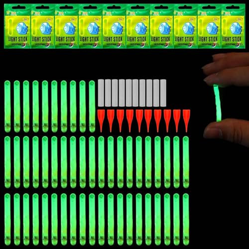 MisFun 50 Stück Knicklichter Angeln, 4,5x37mm Leuchtstäbe für Angelrute, Fishing Glow Sticks Nachtfischen Fluoreszierendes, Licht Float Angelzubehör für Nachtfischen, Nachtlicht Knicklicht Angeln