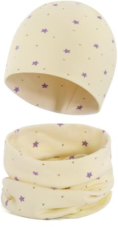 Cheerful Mario Baumwolle Mütze Loop Schal Sets Baby Jungen Mädchen Weich Beanie Winddicht Schlauchschal Kinder Beige 6-24 Monate