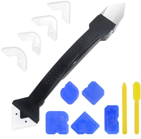 Demarsen Outils de l'enlève Joint 5 en 1,Outil de Calfeutrage en Silicone avec Silicone Kit Lisseur Joint,Enlève Joints Silicone Dissolvant pour Coin Sol Cuisine Salle Évier Fenêtre