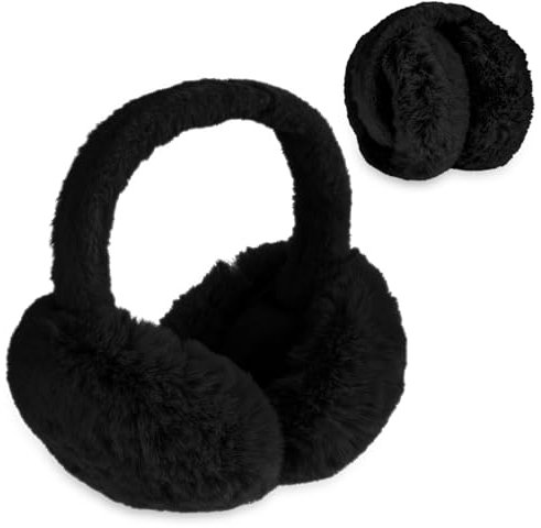 Telooco Plüsch Ohrenschützer Damen Winter Ohrenwärmer Earmuffs Winter Ohrenschützer Faltbar Geschwollene Ohrenschützer Warmes Stirnband Outdoor Ohrenschützer für Kaltes Wetter (Schwarz)