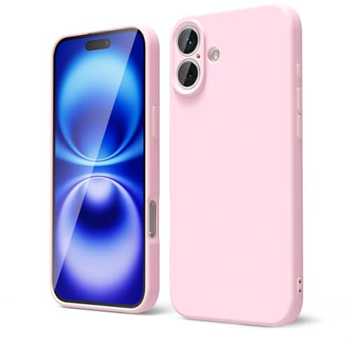 oakxco for iPhone 16 Case Liquid Silicone, Soft Rubber Gel Elegant Aesthetic Basic Simple Cover, Cute Thin Slim TPU Matte Solid Color Plain Smooth Case for Women Girl, Light Pink