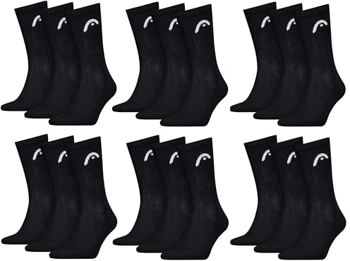 HEAD Herren Sportsocken Crew Socken Unisex 18P (39-42, Black)