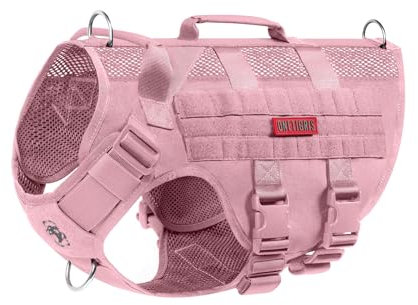 OneTigris Hundegeschirr Kleine Hunde, AIRE MESH Taktisches Anti Zug Geschirr mit 2 Griff Verstellbar Brustgeschirr No Pull Dog Harness Atmungsaktiv Rosa XS