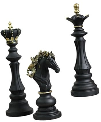 Gralara 3 Pezzi di Pezzi degli Scacchi Statuette Ornamenti di Scacchi Figurine di Scacchi internazionali per Camera da Letto, Nero