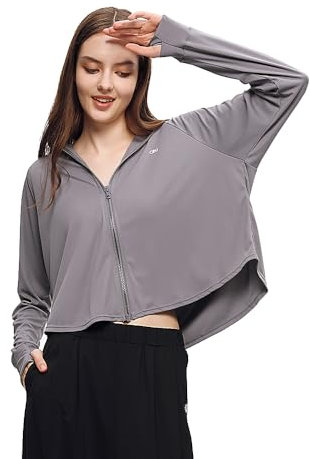 OhSunny Womens UPF 50+ Long Sleeve Shirt Sun Protection Hoodie Jacket Lightweight Running Hiking Cycling Outdoor Full Zip Tops SLC3M082 Dark Grey M
