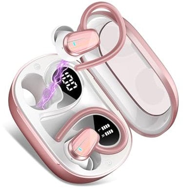 OYIB Wireless Earbuds, 2025 Bluetooth 5.4 Headphones HiFi Stereo Sound with 4 ENC Mic, 50H Playtime Wireless Headphones with Earhooks, LED Display, IP7 Waterproof Earphones for Sport/Gym, Rose Gold