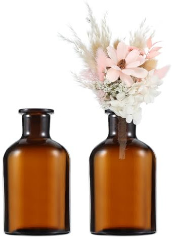 sourcing map Brown Glass Bud Vase Set of 2, Small Flower Vases for Centerpiece, Tiny 125ml Narrow mouth Vintage Clear Mini Vases in Bulk Assorted for Rustic Wedding Home Table Decor