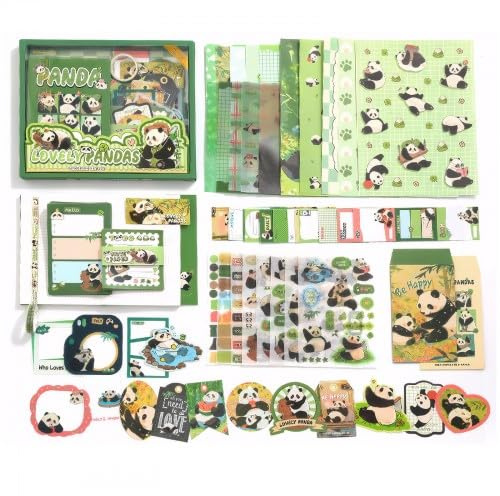 SAVOSWEET Scrapbook Zubehör Set, Panda Scrapbooking Kit für Anfänger, DIY Scrapbook Set mit A6 Notizbuch, Washi Tape, Stickers, Dekoratives Papier, Notizblock, Karten, Accessories