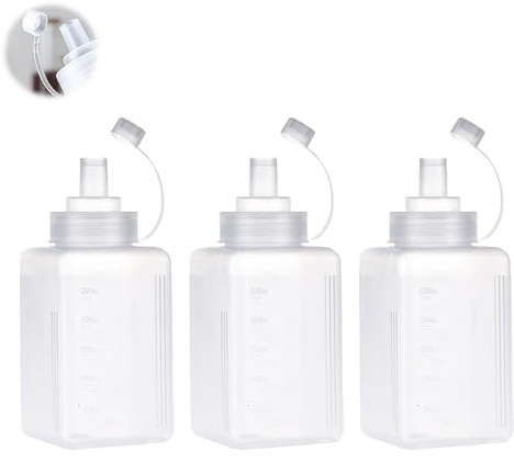 Docache 3er Set Squeeze Flasche, PE-Quetschflaschen mit Mess-Skala, auslaufsicher, ideal für Ketchup, BBQ-Öl, Backen & Camping (Transparente, 600, Milliliter)