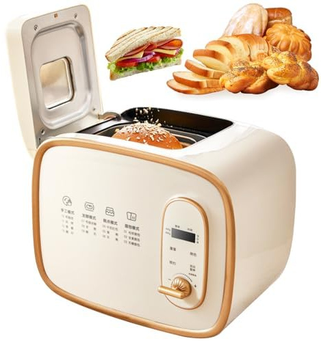 Máquina para hacer pan de 600 g con amasado automático de masa y fermentación, reserva de 15 horas, 1 hora, revestimiento antiadherente, 3 colores de corteza, diseño dividido, sin gluten