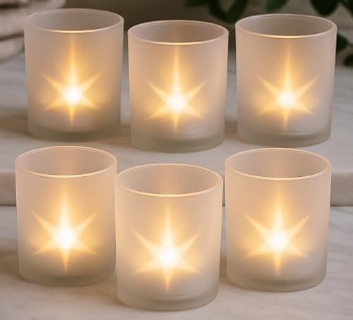 khevga Windlicht Weihnachten Sterne Set – Glas Teelichthalter mit Sternenmotiv, Schattenwindlicht für Festliche Tischdeko & Adventsdekoration (6)