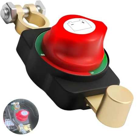 Car Battery Isolator Switch 12V, Negative Top Post Disconnect with Wrench | 12V-48V Battery Power Control, Fits 15.5–17mm Posts, On Off Rotary Switch, Car Marine Boat RV Truck Equipment Applications