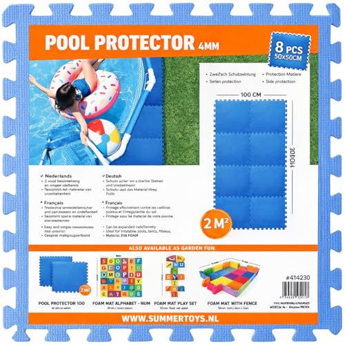 NEUSTANLO Pool Fliesen Set 8 Stück | 50x50 cm Pool Bodenschutzmatten | 4 mm Puzzle Stecksystem | rutschfest & wasserabweisend | Pool Unterlage für Aufstellpool & Whirlpool | Blau
