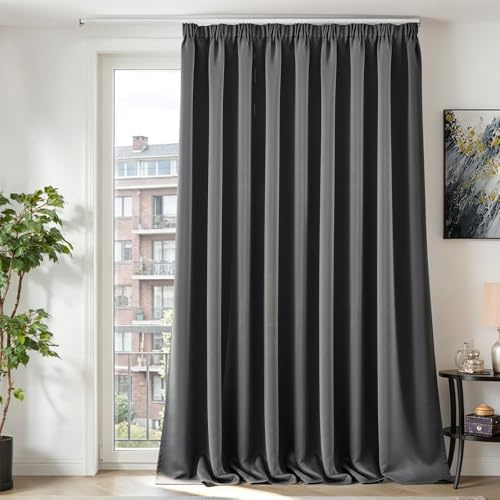 TOPICK Vorhänge Gardinen Verdunklungsvorhänge H260xB280 1 Stück Dunkelgrau | Abdunkelnd Vorhänge Blickdicht Wohnzimmer Gardinen für Schienensystem Blackout Curtains Gardinen mit Kräuselband Schlafzimmer
