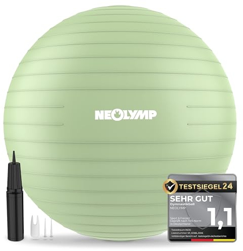 NEOLYMP Gymnastikball - Sitzball Büro ergonomisch in 3 Größen S/M/L - bis 300 kg belastbar, rutschfest & Anti Burst - Pilates Ball, Pezziball, Schwangerschaftsball, Yoga Ball (Matcha, L | 180 cm)