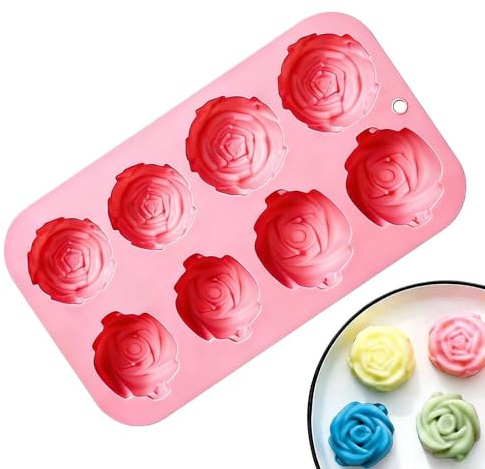 Portatile Silicone Cake 2,7 cm, Mold 8 Cavity Rose Design, with Reusable Baking System, Lightweight Quality Design Unit, Easy Release Gear, Dessert Mold Silicone, for Baking Craft Home Indoor Use