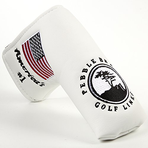 TOHMLAPE PU Leather Golf Blade Putter Club Head Cover Headcover,white | Pebble Beach America's US Flag Embroidered for All Brands Scotty Cameron Ping Taylormade Odyssey Cobra Ping Mizuno