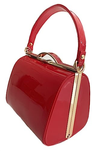 LeahWard Ladies Women's Chic Patent Top Handle Clutch Handbag Wedding Evening Bags (Red)