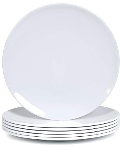 Webbylee Melamine Dinner Plates - 6pcs 10inch Dinnerware Dishes Set for Indoor and Outdoor Use, Break-resistant, White