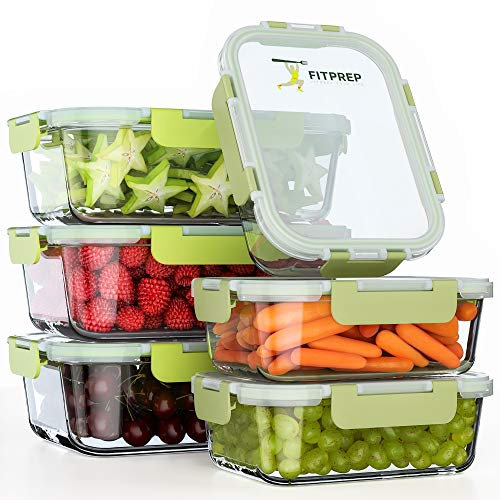 FITPREP Glasbehälter mit Deckel 12 teiliges Set [3 x 1040ml +3 x 370ml Vorratsdosen + Verschluss] Premium Vorratsdosen mit Deckel luftdicht für Meal Prep, Meal prep boxen, Lunchbox ideal für die Küche