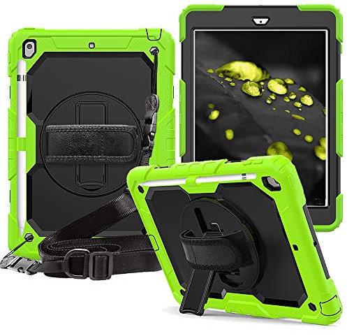CLARKCAS Schutzhülle für iPad 10.2 2019, mit eingebautem Displayschutz, stoßfest, strapazierfähig, vollständiger Schutz, robuste Hülle mit Gurt für iPad 7. / 8. Generation 2019/2020, 25,9 cm, Grün