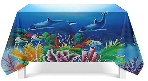 Daesar Polyester Tischdecken Hochzeit 90x140 Unterwasserwelt Delphine Fische Tischtuch Küche Abwaschbar