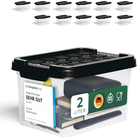 Novaliv 12x Kleine Aufbewahrungsboxen mini transparent mit Deckel Grau Anthrazit Plastic storage box Kunststoffbox