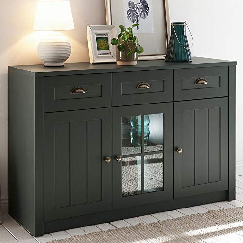 Lomadox Landhaus Anrichte Sideboard 130cm englisch-grün inkl. Beleuchtung