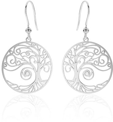Aka Gioielli® - Orecchini Pendenti Albero della Vita in Argento 925 Rodiato con Cristallo per Donna e Ragazza